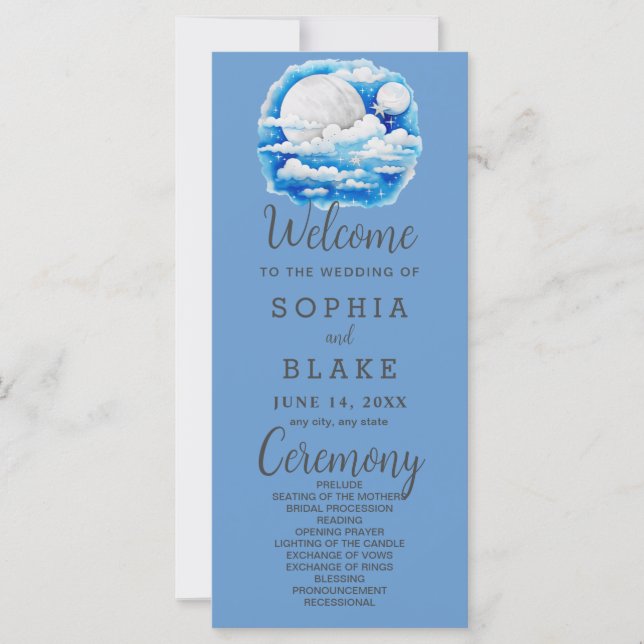 Programa de Casamento Azul das Estrelas Celestiais (Frente)