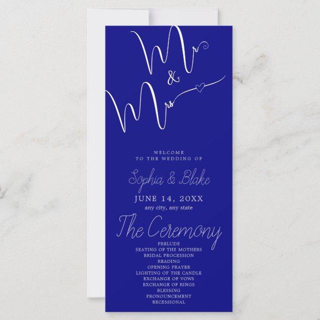 Programa de Casamento Azul de Marinho Minimalista (Frente)