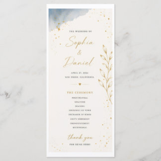Programa de Casamento Azul e Branco com Folhas