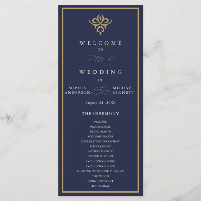 Programa de Casamento Azul Marinho Old Money (Frente)