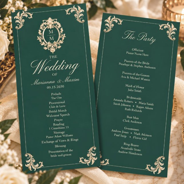 Programa de Casamento Barroco Verde Esmeralda (Criador carregado)