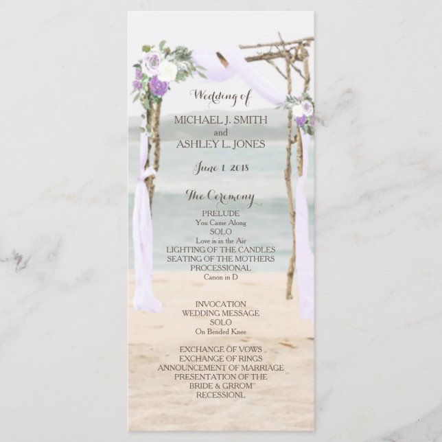 Programa de Casamento Beach Arbor Lavender (Frente)