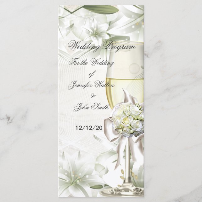 Programa de Casamento Bege Verde Floral (Frente)