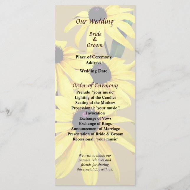 Programa de Casamento Black Eyed Susansin a Row (Frente)