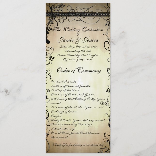 Programa de Casamento Black Funky Elegant Swirls (Frente)