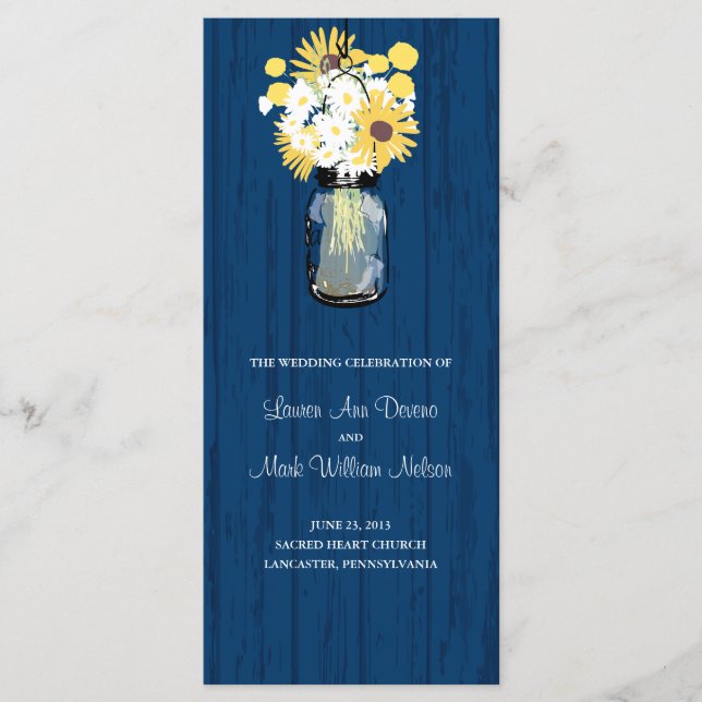 Programa de Casamento Blue Barn Mason Jar Sunflowe (Frente)