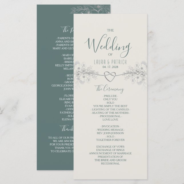Programa de Casamento Boho Flor Silvestre (Frente/Verso)