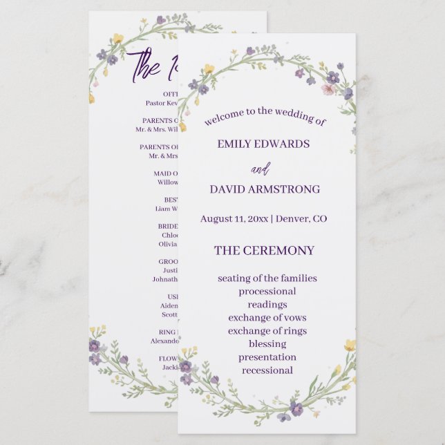 Programa de Casamento Boho Floral Simples Moderno (Frente/Verso)