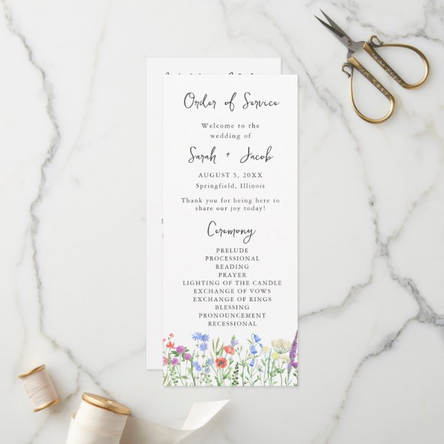 Programa de Casamento Boho Jardim com Flores Silve (Frente/Verso In Situ)