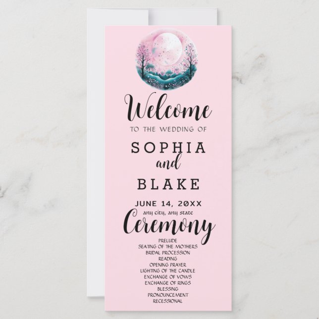 Programa de Casamento Boho Rosa e Branco Lua Cheia (Frente)