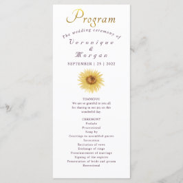 Programa de casamento Boho Sunflower gold script