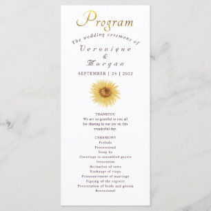 Programa de casamento Boho Sunflower gold script