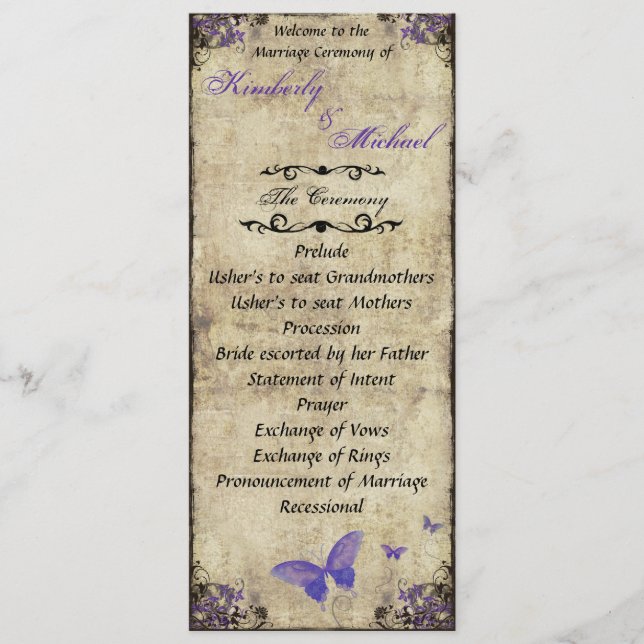 Programa de Casamento Borboleta Roxa Dupla Face (Frente)