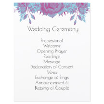 Programa de Casamento Botânico Azul Brilhante e Ro