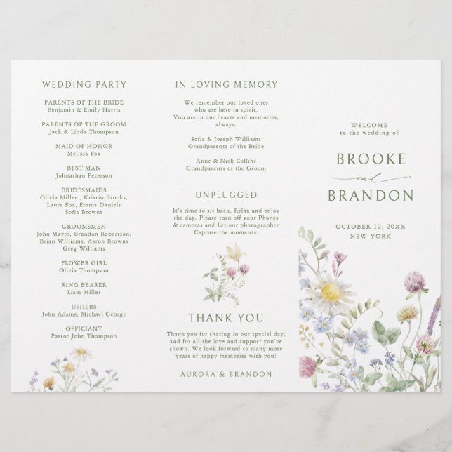 Programa de Casamento Botânico de Pastel Selvagem (Frente)