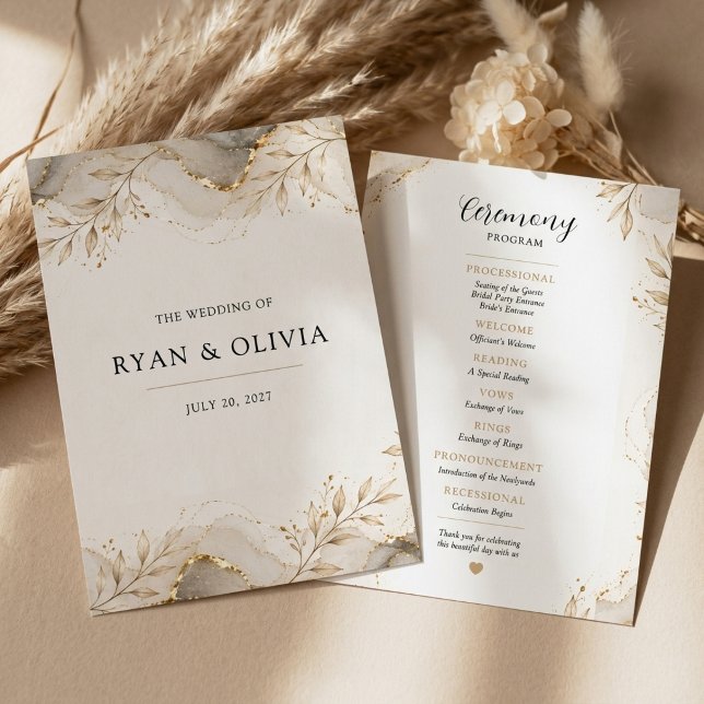 Programa de Casamento Botânico em Ouro Elegante (Elegant Gold Botanical Wedding Program
)