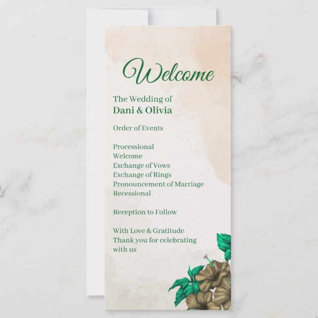 Programa de Casamento Botânico Verde Elegante (Frente)