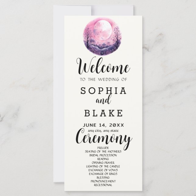 Programa de Casamento Branco Boho Rosa & Branco Lu (Frente)