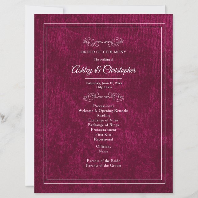 Programa de Casamento Branco com Veludo de Frutas  (Frente)