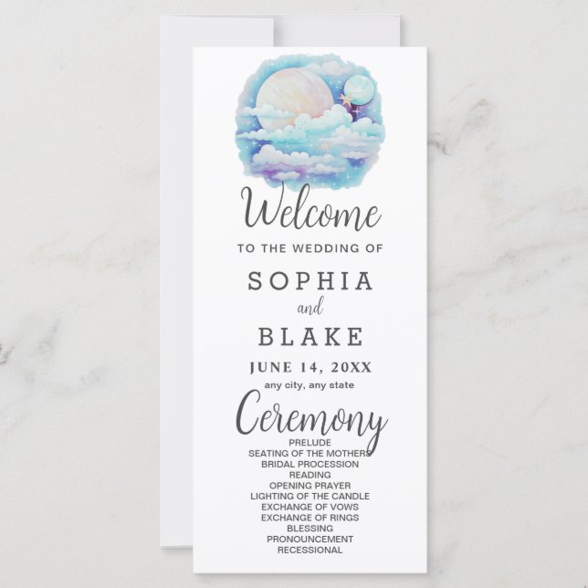 Programa de Casamento Branco de Estrelas Celestiai (Frente)