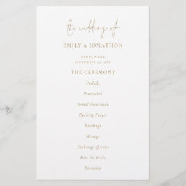 Programa de Casamento Branco Dourado de Texto Eleg