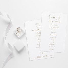 Programa de Casamento Branco Dourado de Texto Eleg
