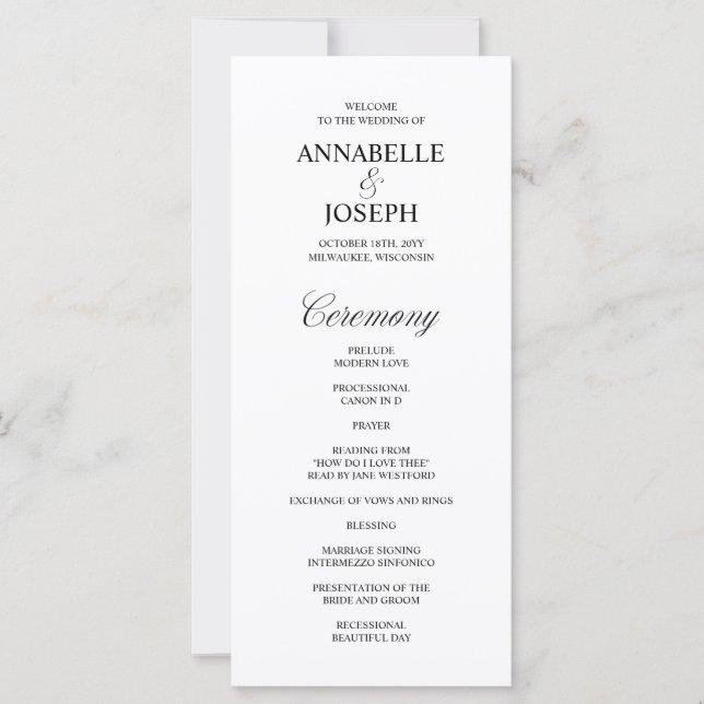 Programa de Casamento Branco Formal de Script Eleg (Frente)