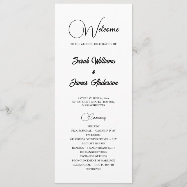 Programa de Casamento Branco para a Tipografia Neg (Frente)