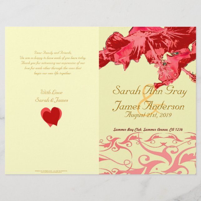 Programa de casamento Brocade Red hibiscus (Frente)