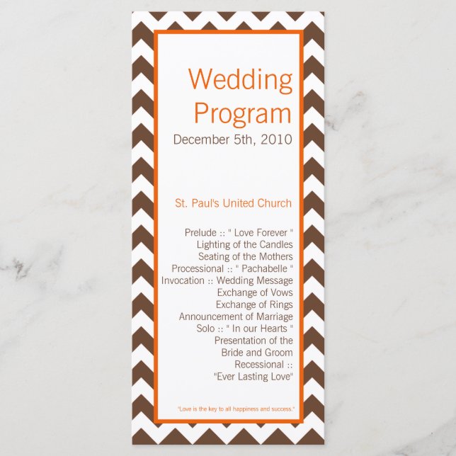 Programa de Casamento Brown Orange Chevron 25 4x9 (Frente)