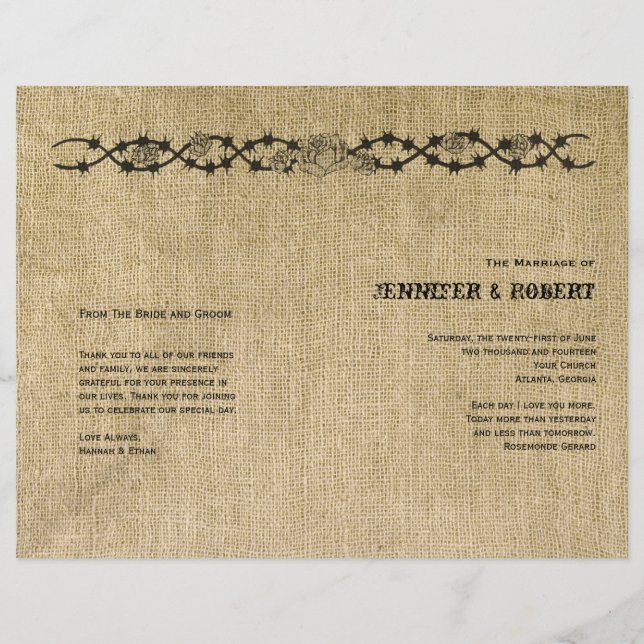 Programa de Casamento Burlap Ocidental (Frente)