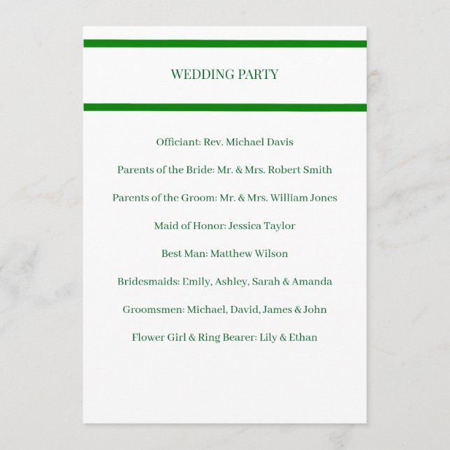 Programa de Casamento Cartão de Borda Verde Minima (Frente)