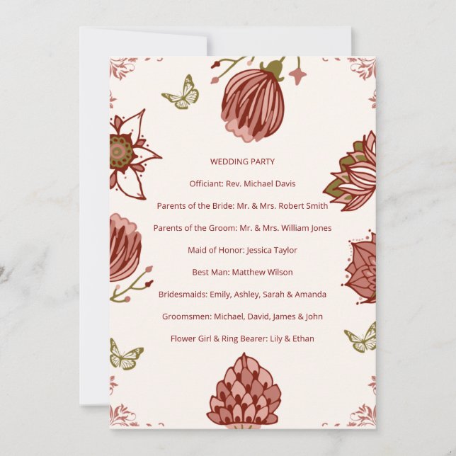 Programa de Casamento Cartão de Festa Botânica Ele (Frente)