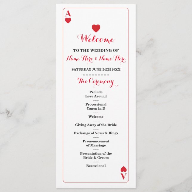 Programa de Casamento Cartas Ás de Copas Vegas Cas (Frente)