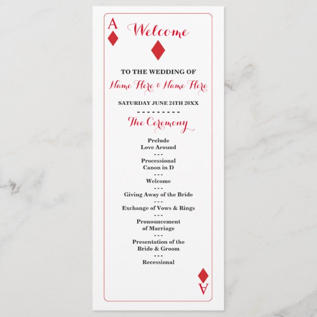 Programa de Casamento Cartas de Baralho Diamante d (Frente)
