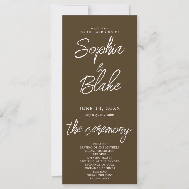 Programa de Casamento Castanho Café Minimalista Mo (Frente)