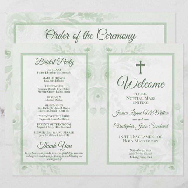 Programa de Casamento Católico DIY Floral Boho Sag (Frente/Verso)