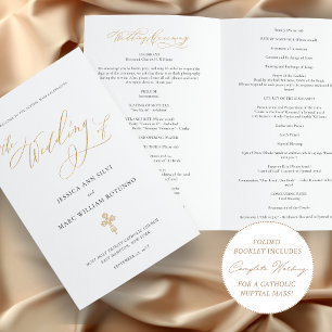 Programa de Casamento Católico em Ouro Elegante Mi