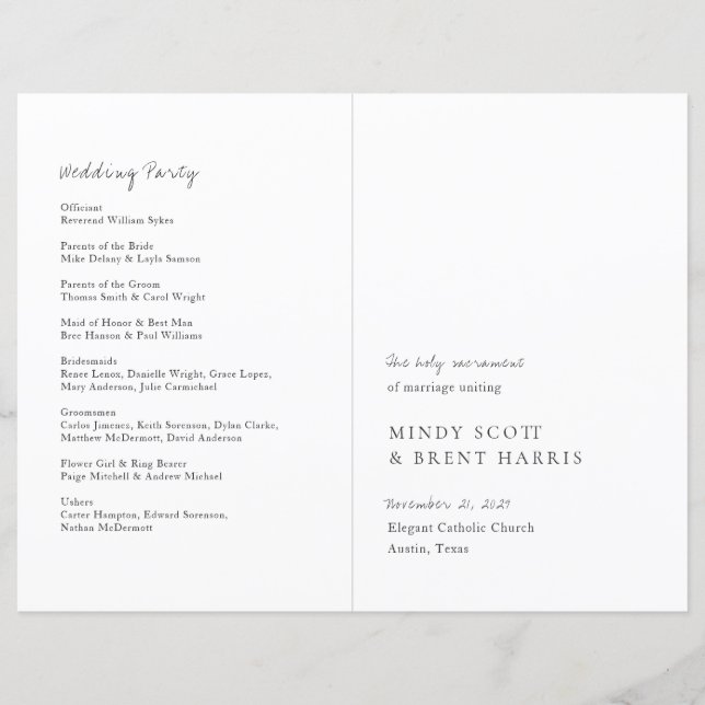 Programa de Casamento Católico Moderno Minimalista (Frente)