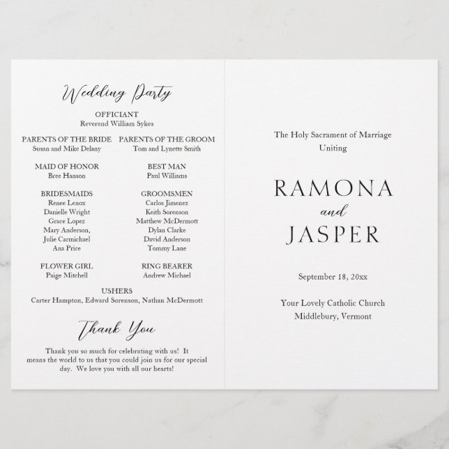 Programa de Casamento Católico Moderno Simples e O (Frente)