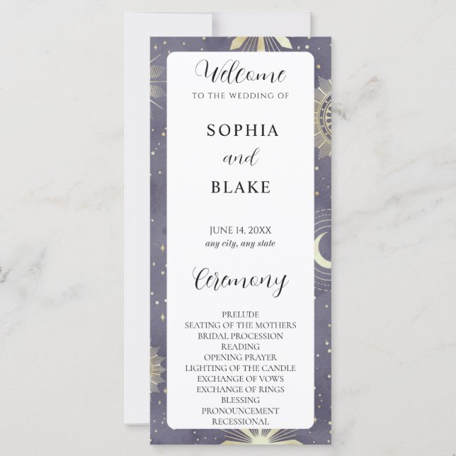 Programa de Casamento Celeste Azul e Dourado (Frente)
