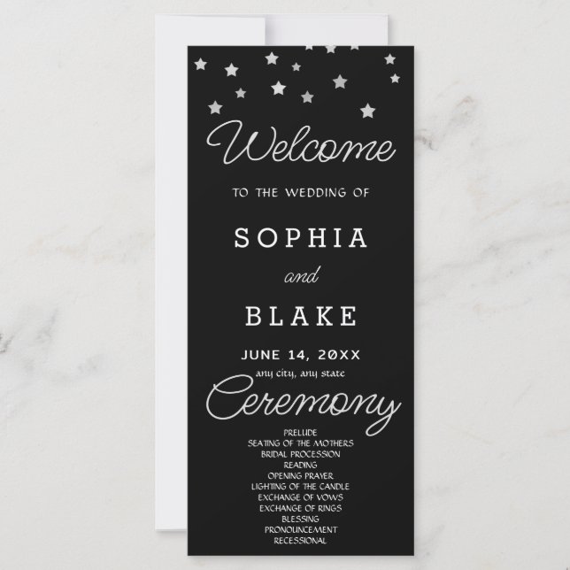 Programa de Casamento Celestial Black Silver Stars (Frente)