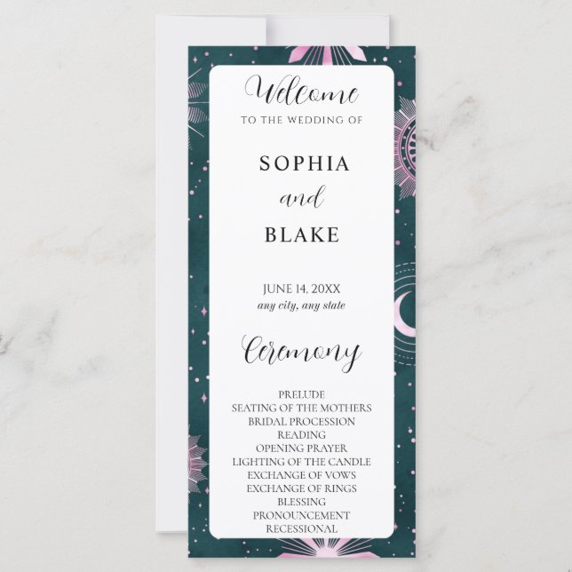 Programa de Casamento Celestial Negro e Rosa (Frente)