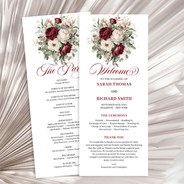 Programa de Casamento Chic Floral Blush Burgundy (Chic Floral Blush Burgundy Wedding Program)