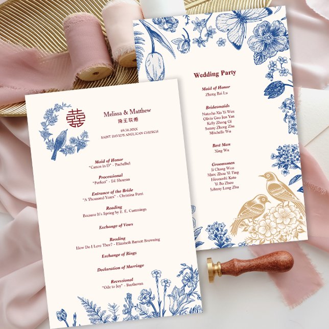 Programa de Casamento Chinês Floral Elegante da Pe (Elegant Magpie Floral Chinese Wedding Program)