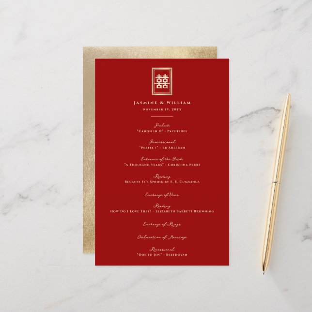 Programa de Casamento Chinês Retângulo Dupla Felic (Frente/Verso In Situ)