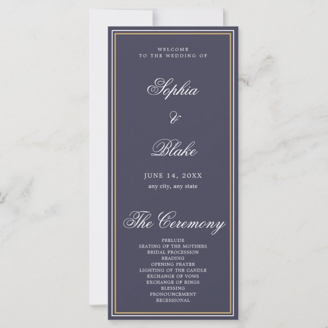 Programa de Casamento Cinza Ardósia Minimalista El (Frente)