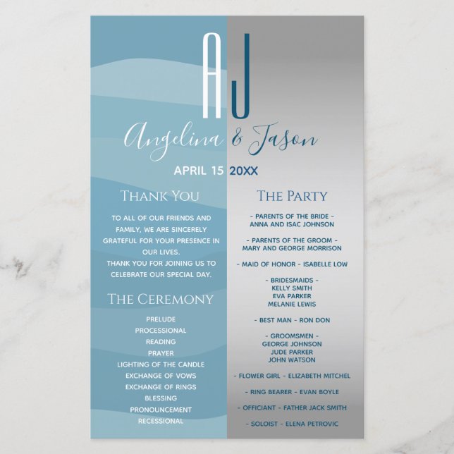Programa de Casamento Cinza e Azul (Frente)