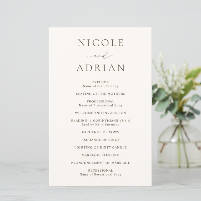 Programa de Casamento Clássico Marfim Elegante (Em pé/Frente)
