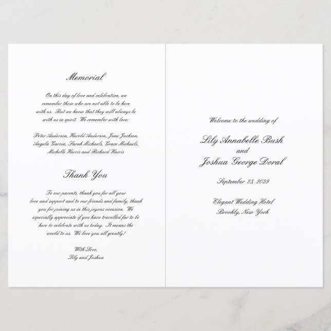 Programa de Casamento Clássico Preto e Branco Atem (Frente)